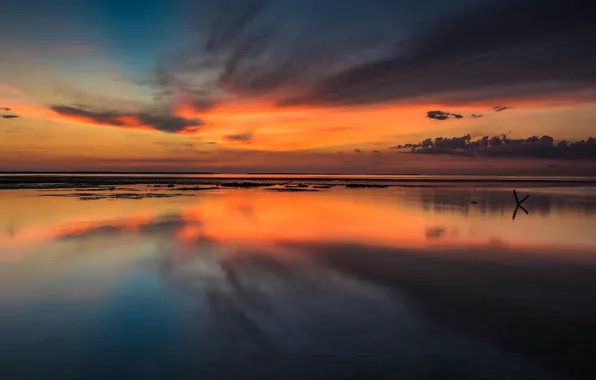 The sky, clouds, sunset, clouds, nature, darkness, reflection, river