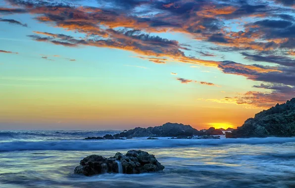Beach, ocean, sunset