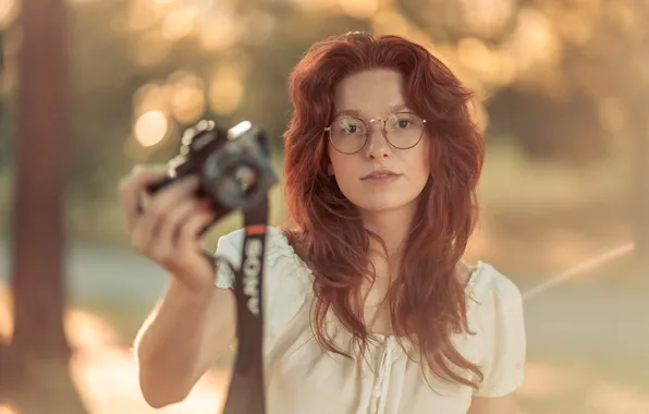 Look, girl, portrait, camera
