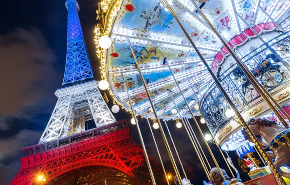 France, Paris, Eiffel tower, carousel, Paris, France, Eiffel Tower