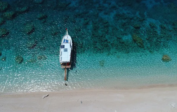 Beach, water, transparency, nature, the ocean, yacht, white sand, the