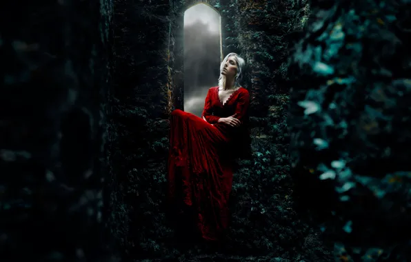 Picture girl, castle, red dress, medieval, Kindra Nikole
