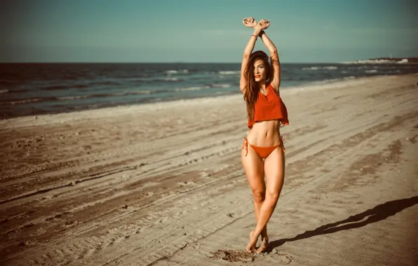 Sand, sea, beach, the sky, the sun, landscape, pose, model