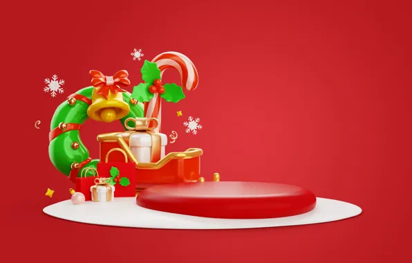 Balls, snowflakes, rendering, Christmas, cane, gifts, New year, bows