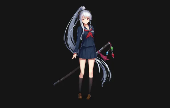 Picture girl, sword, katana, the dark background