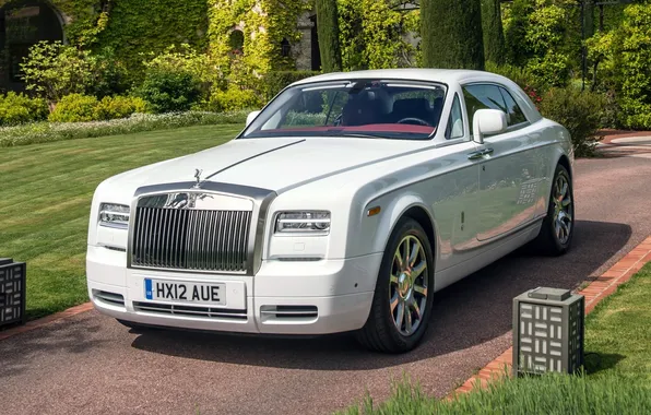 Picture white, trees, Park, background, Rolls-Royce, Phantom, the bushes, Coupe