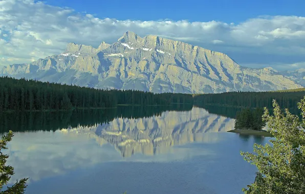 Forest, the sky, mountains, lake, Canada, Albert, Banff National Park, two jack
