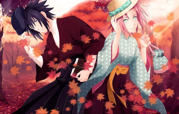 Girl, love, game, Naruto, hat, woman, anime, leaves