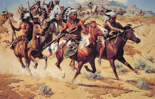 Picture Picture, The Indians, Horse, Frank McCarthy, American artist, Frank McCarthy, Indian attack