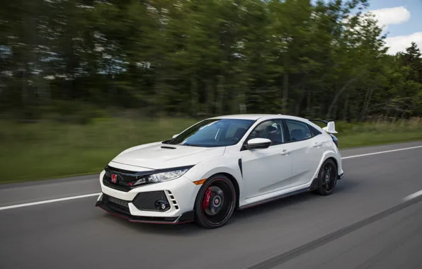 Picture road, white, movement, vegetation, Honda, hatchback, the five-door, 2019