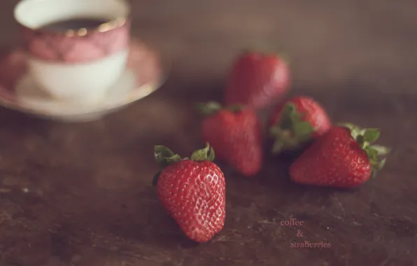 Picture berries, coffee, strawberry, Cup, bokeh