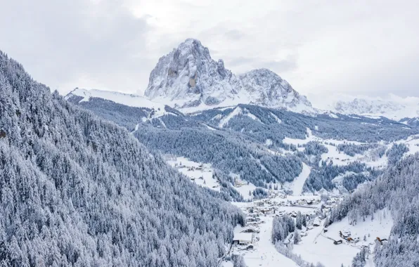Winter, frost, forest, clouds, snow, landscape, nature, rocks