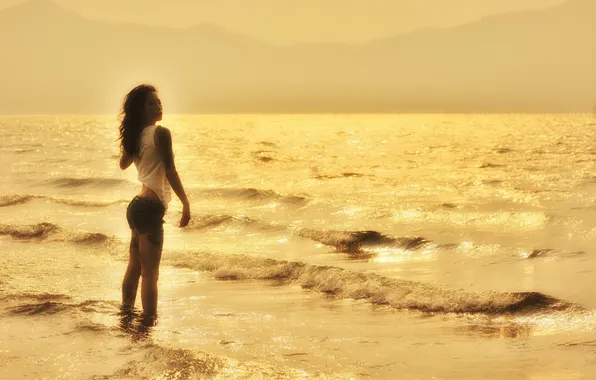 Picture sea, girl, light, background
