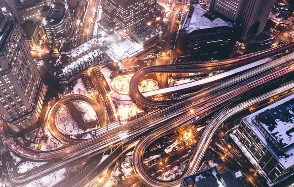 The city, lights, road, the evening, USA, new york