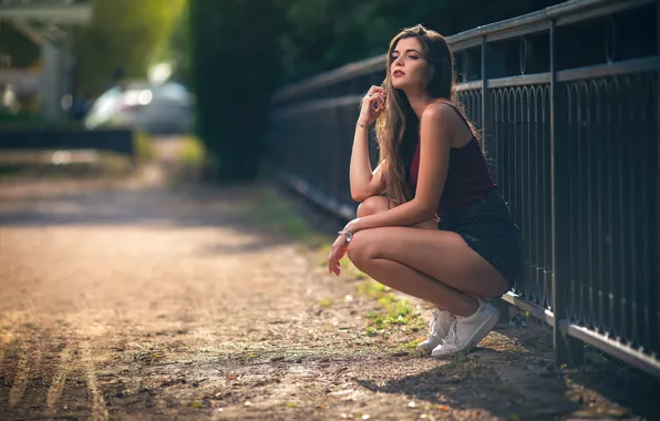 Girl, the fence, bokeh