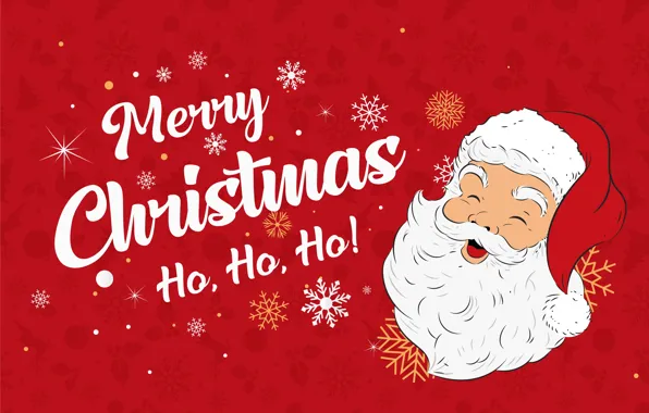 Snowflakes, Christmas, New year, Santa Claus, red background