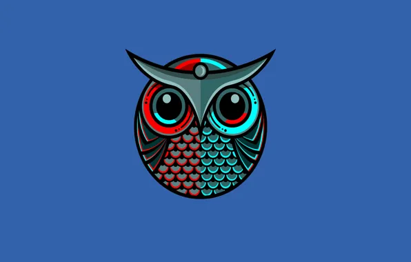 Blue, owl, bird, minimalism, owl