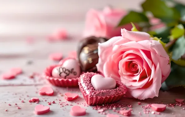 Love, flowers, roses, bouquet, hearts, pink, cakes, cupcakes
