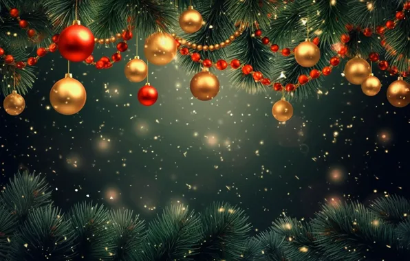 Picture decoration, background, balls, tree, New Year, Christmas, golden, new year