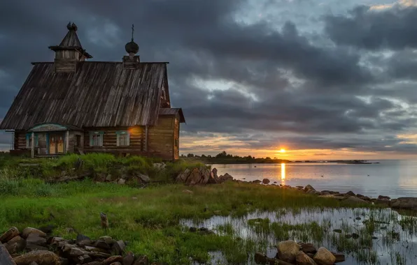 Picture water, sunset, the evening, Church, temple