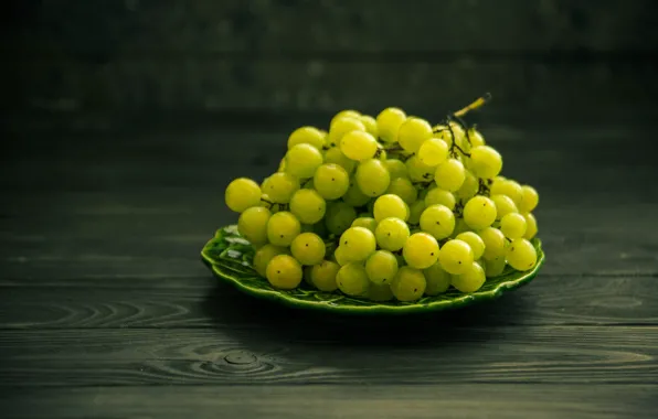 Green, Board, plate, grapes, bunch