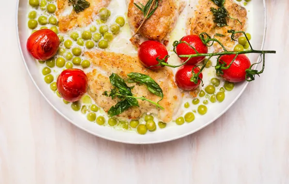 Chicken, polka dot, tomatoes, sauce, casserole