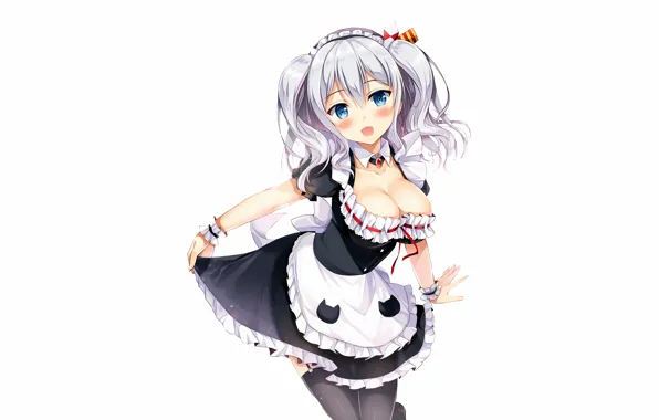 Girl, sexy, cleavage, thighhighs, long hair, dress, boobs, anime
