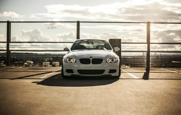 White, bmw, BMW, the fence, white, the front, e92, running lights