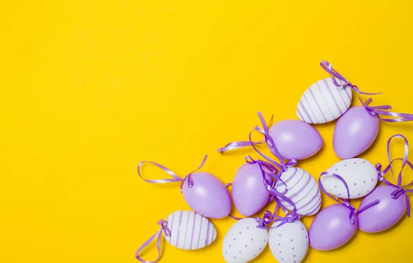 Yellow, background, holiday, eggs, Easter