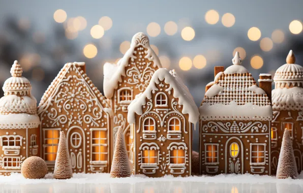 Winter, snow, house, pattern, cookies, Christmas, sweets, New year