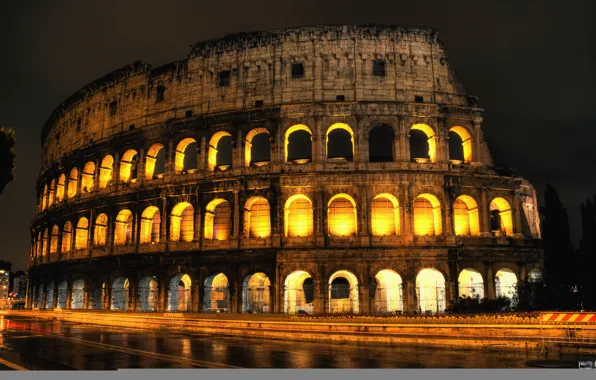 Road, night, lights, backlight, Colosseum, Italy, Rome, condezine