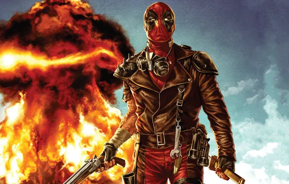 The explosion, fire, fire, mad, Mad, Deadpool, Marvel, Deadpool