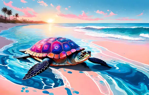 Beach, coast, turtle