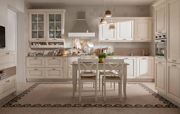Style, Villa, interior, Italy, kitchen, living room, dining room, dining area