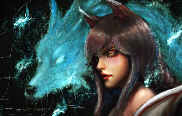 Fox, League of Legends, Ahri, devushka