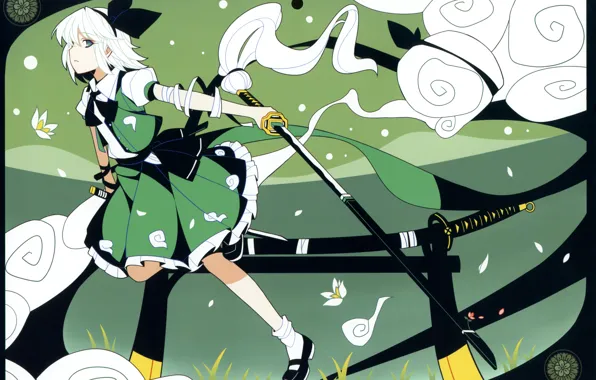 Pattern, katana, bow, touhou, art, sheath, konpaku youmu, myon