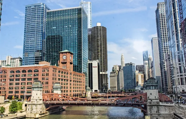 The city, photo, home, skyscrapers, Chicago, USA, bridges