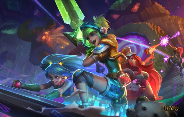 Children, robot, pixels, lol, boss, League of legends, arcade, poro