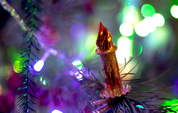 Light, branches, lights, glare, candle, blur, Christmas, New year