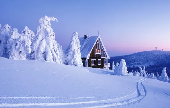 Snow, house, Winter