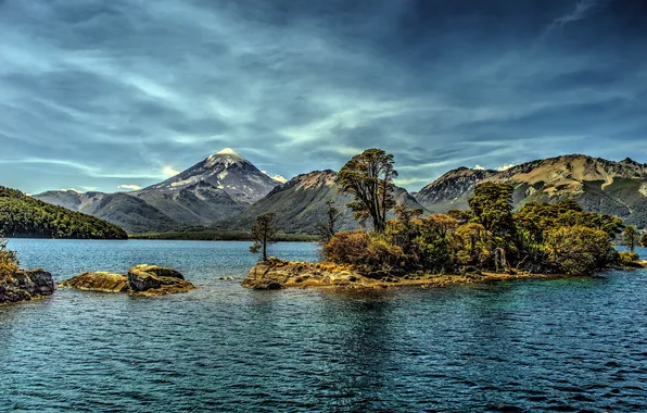 Mountains, lake, treatment, island, Argentina