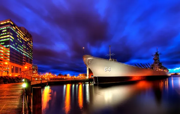 Night, ship, The city