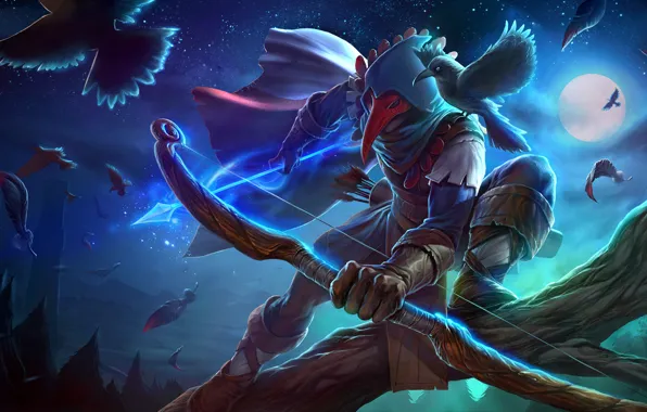 Night, bird, mask, bow, arrow, Archer, bow, strife