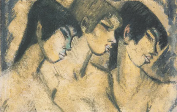 Three girls, Expressionism, Otto Mueller, Three girls in profile, ca1918