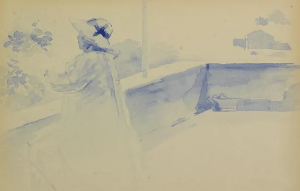 Picture figure, watercolor, Henri Edmond Cross, Henri Cross, The woman on the Balcony