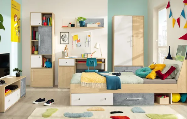 Design, style, interior, bedroom, Desk, the room of the student
