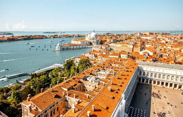 Roof, the sky, river, boat, home, horizon, boat, Italy