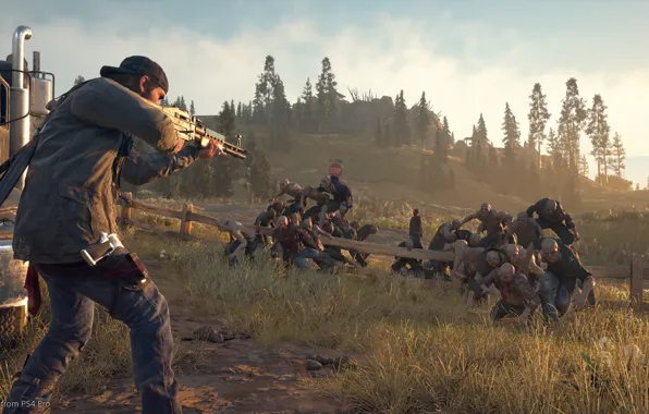 Forest, grass, the fence, machine, zombies, screenshot, Days Gone, action-adventure