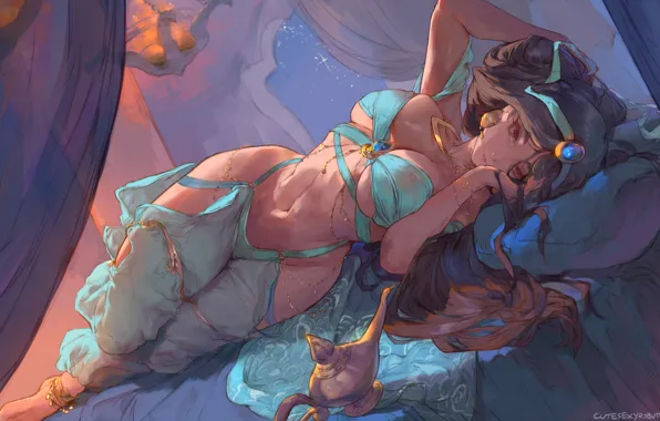 Girl, cartoon, lamp, Aladdin, Princess Jasmine, Cutesexyrobutts