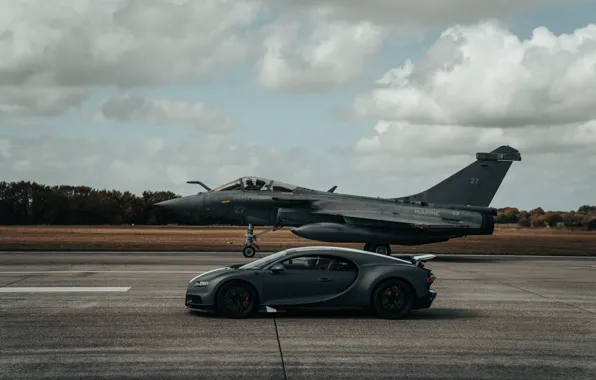 Fighter, Bugatti, Grey, Car, Grey, Hypercar, Side, Dassault Rafale